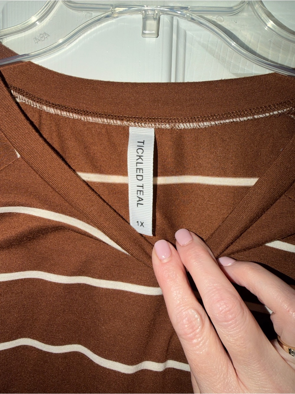 Tickled Teal Brown and White Striped Short Sleeve Top. EUC - Picture 2 of 4